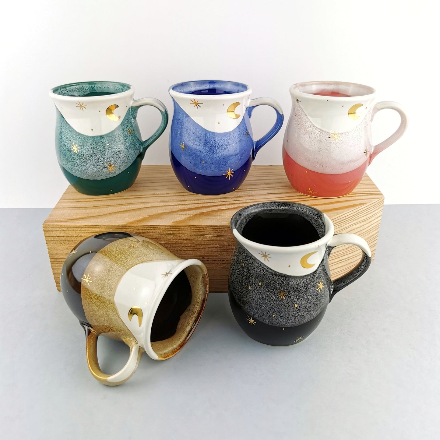 Gold Moon With Stars Belly Mugs - Ceramic Connoisseur