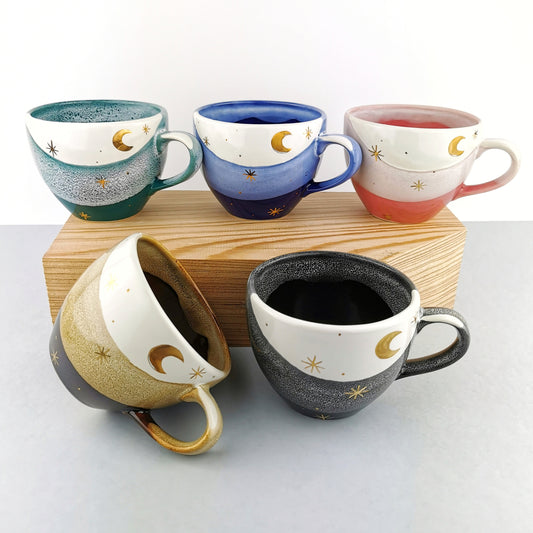 Gold Moon With Stars Cups - Ceramic Connoisseur