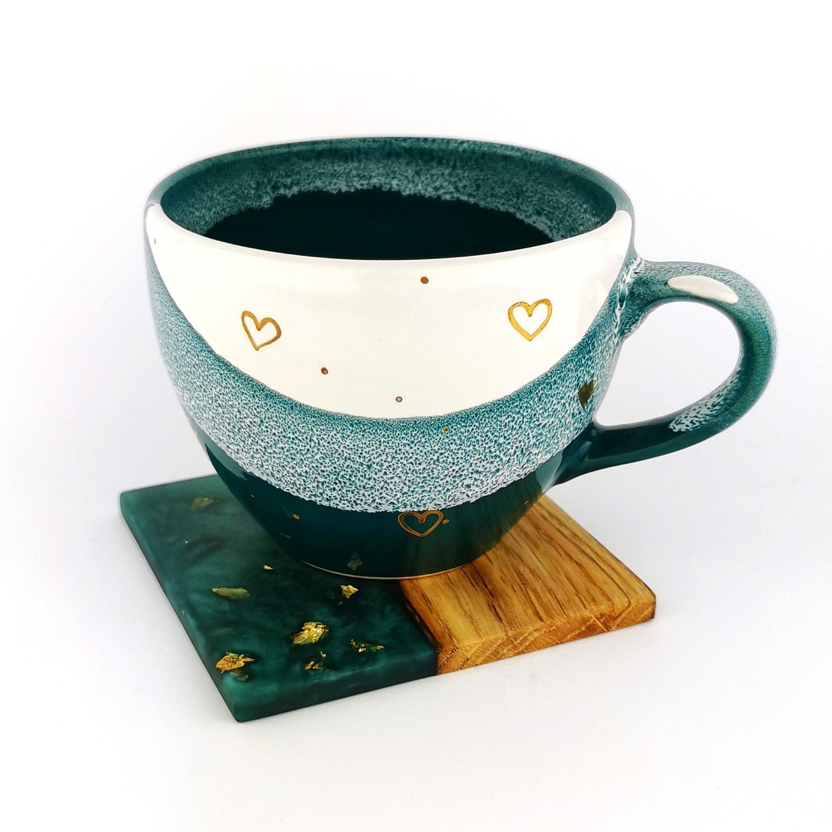 Gold Hearts Cups With Coasters - Ceramic Connoisseur
