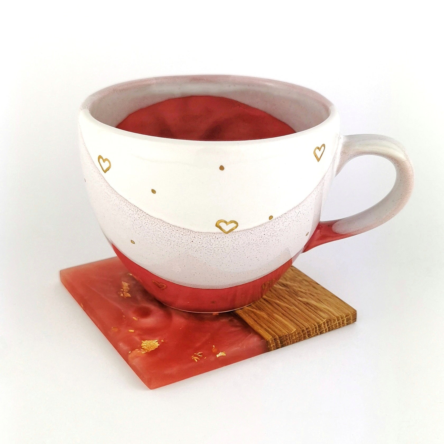 Gold Hearts Cups With Coasters - Ceramic Connoisseur