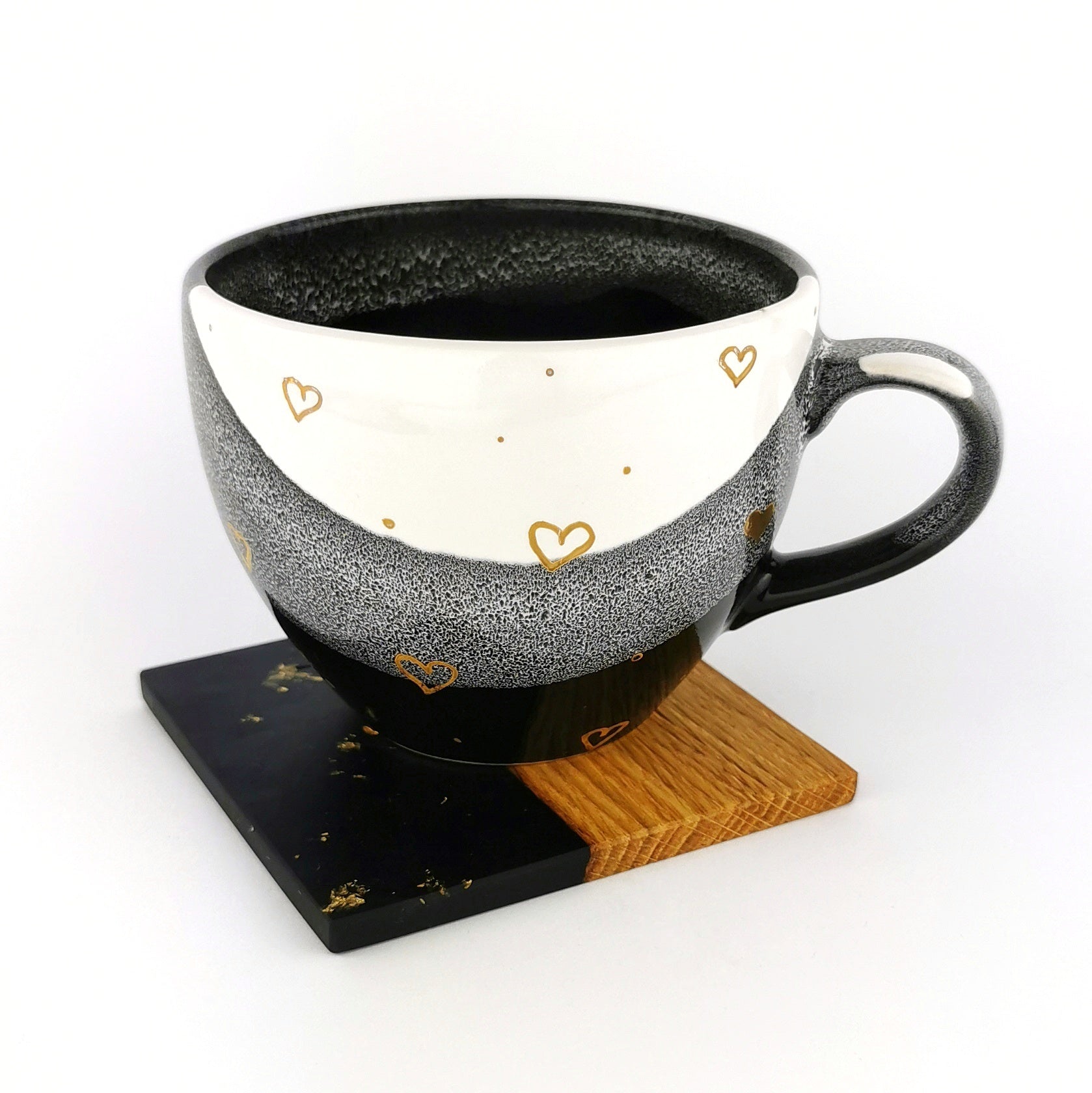 Gold Hearts Cups With Coasters - Ceramic Connoisseur