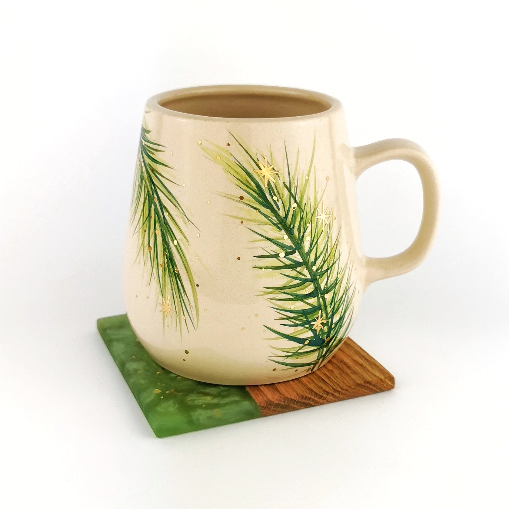 Gold Christmas Trees Mugs With Coasters - Ceramic Connoisseur