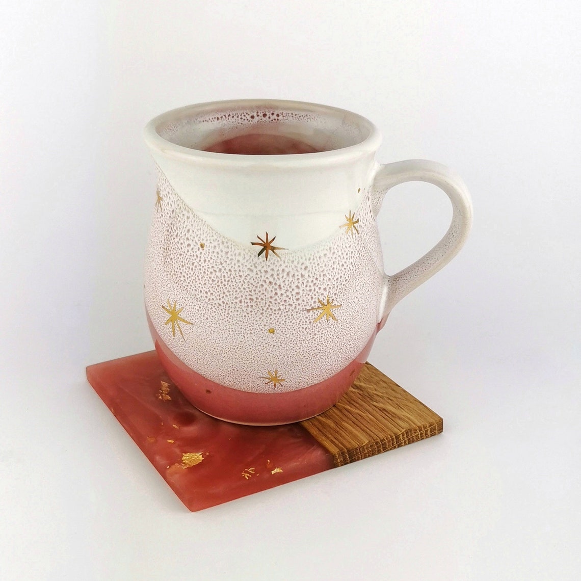 Gold Stars Belly Mugs With Coasters - Ceramic Connoisseur