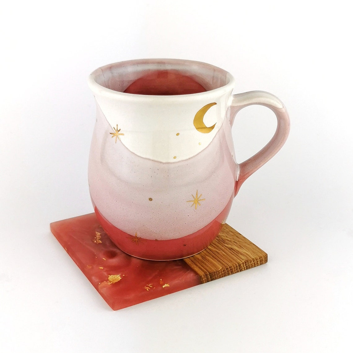 Gold Moon With Stars Belly Mugs With Coasters - Ceramic Connoisseur