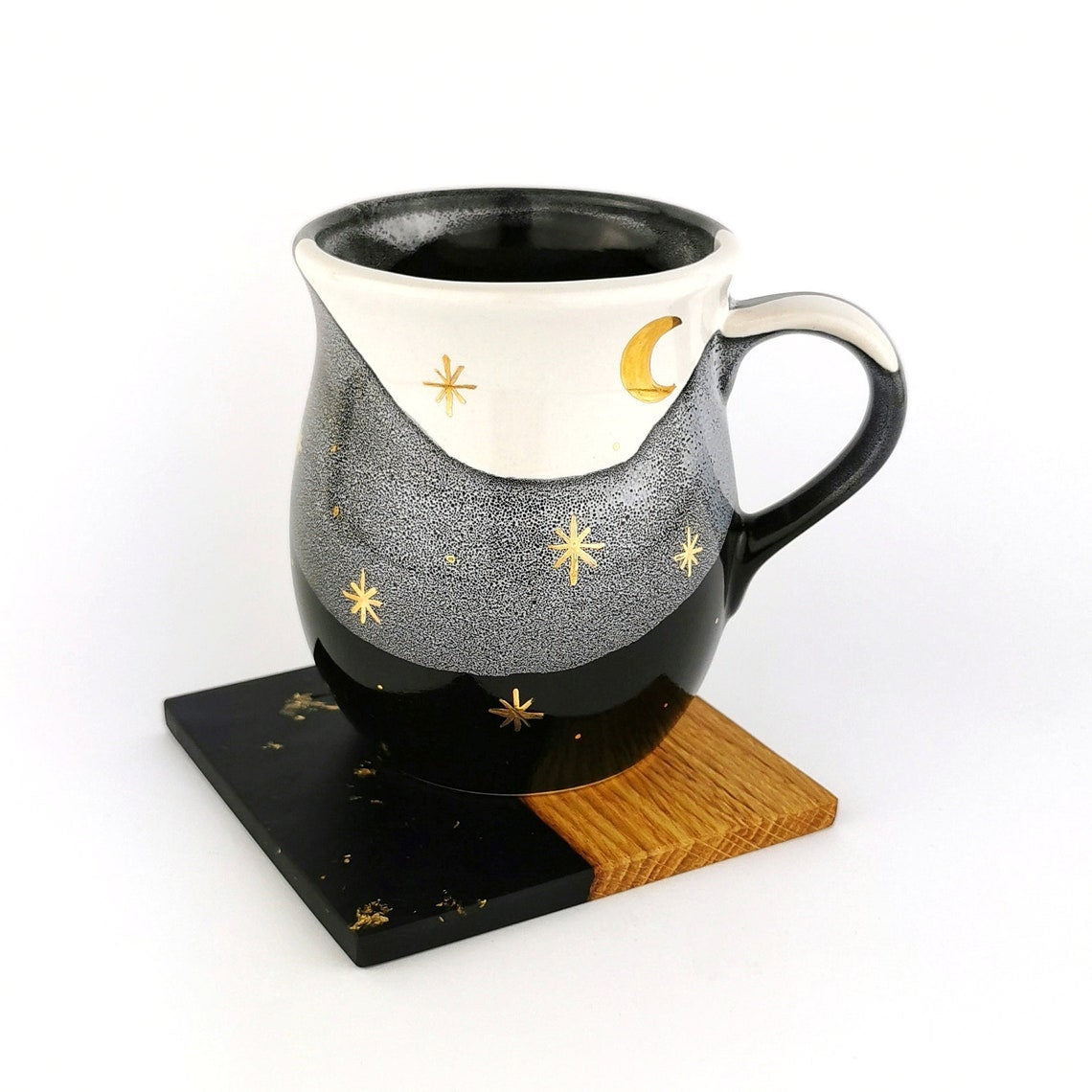 Gold Moon With Stars Belly Mugs With Coasters - Ceramic Connoisseur