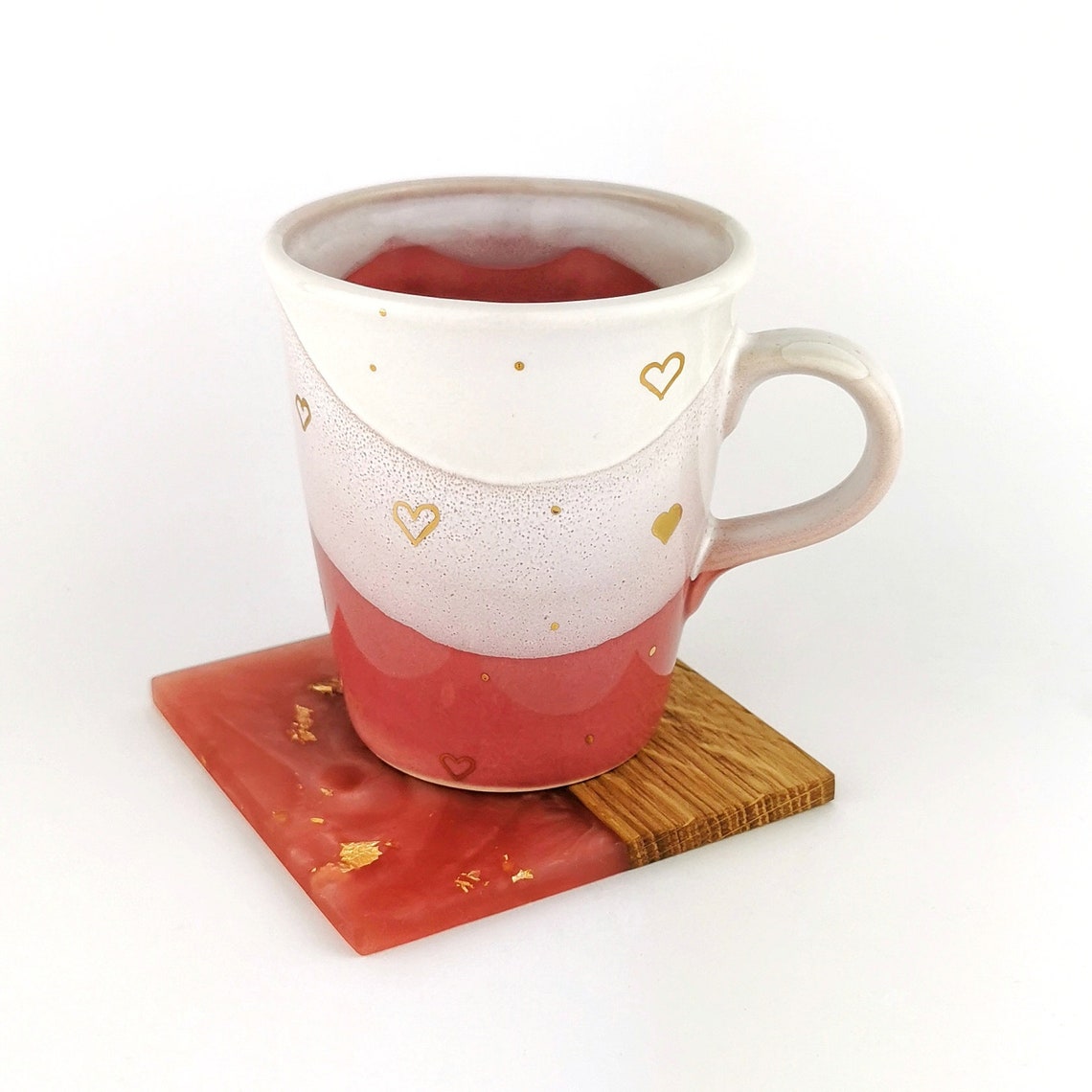 Gold Hearts Petite Mugs With Coasters - Ceramic Connoisseur