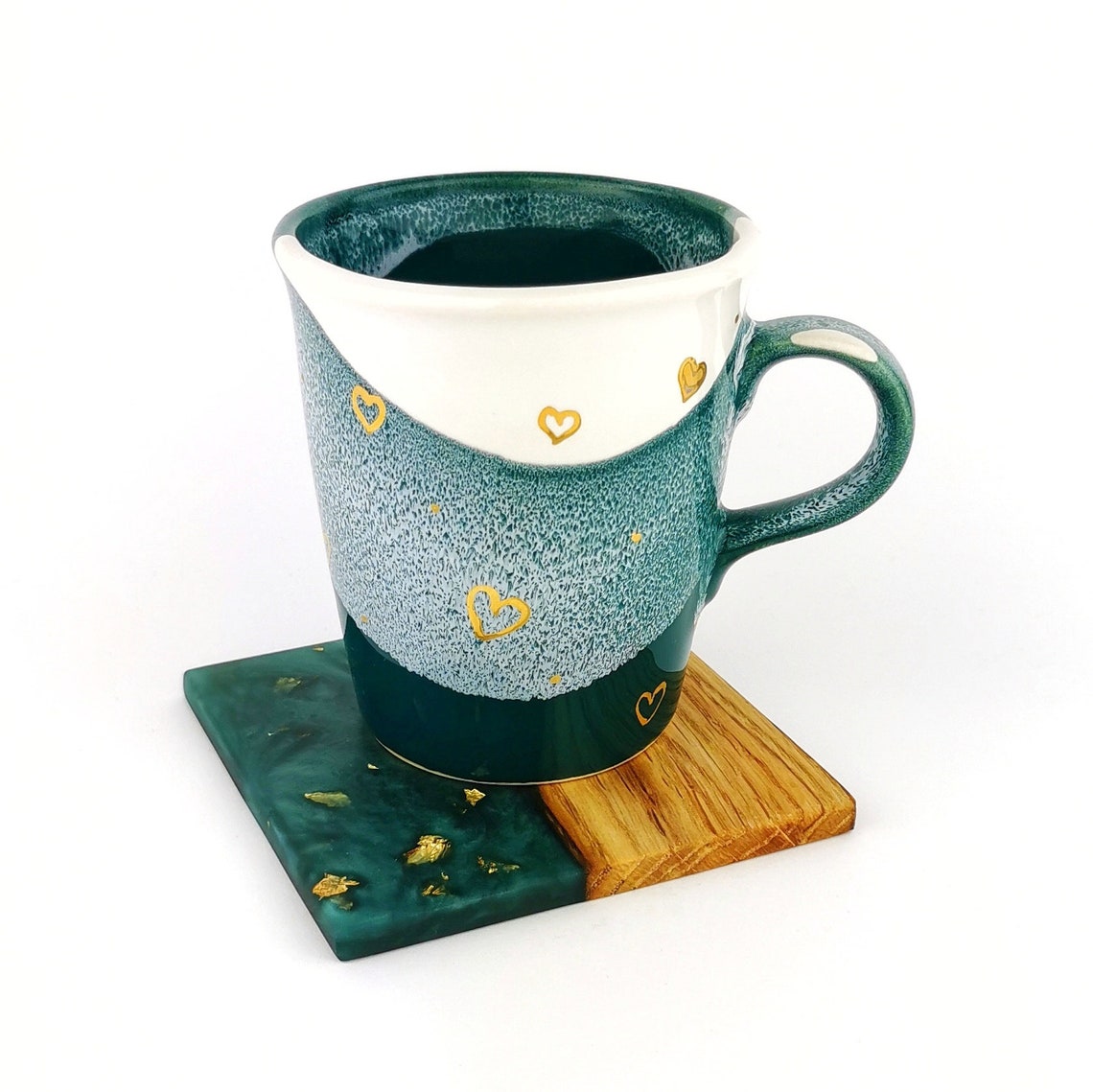 Gold Hearts Petite Mugs With Coasters - Ceramic Connoisseur