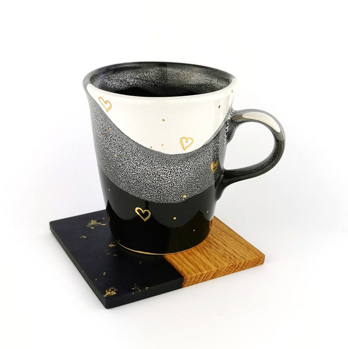 Gold Hearts Petite Mugs With Coasters - Ceramic Connoisseur