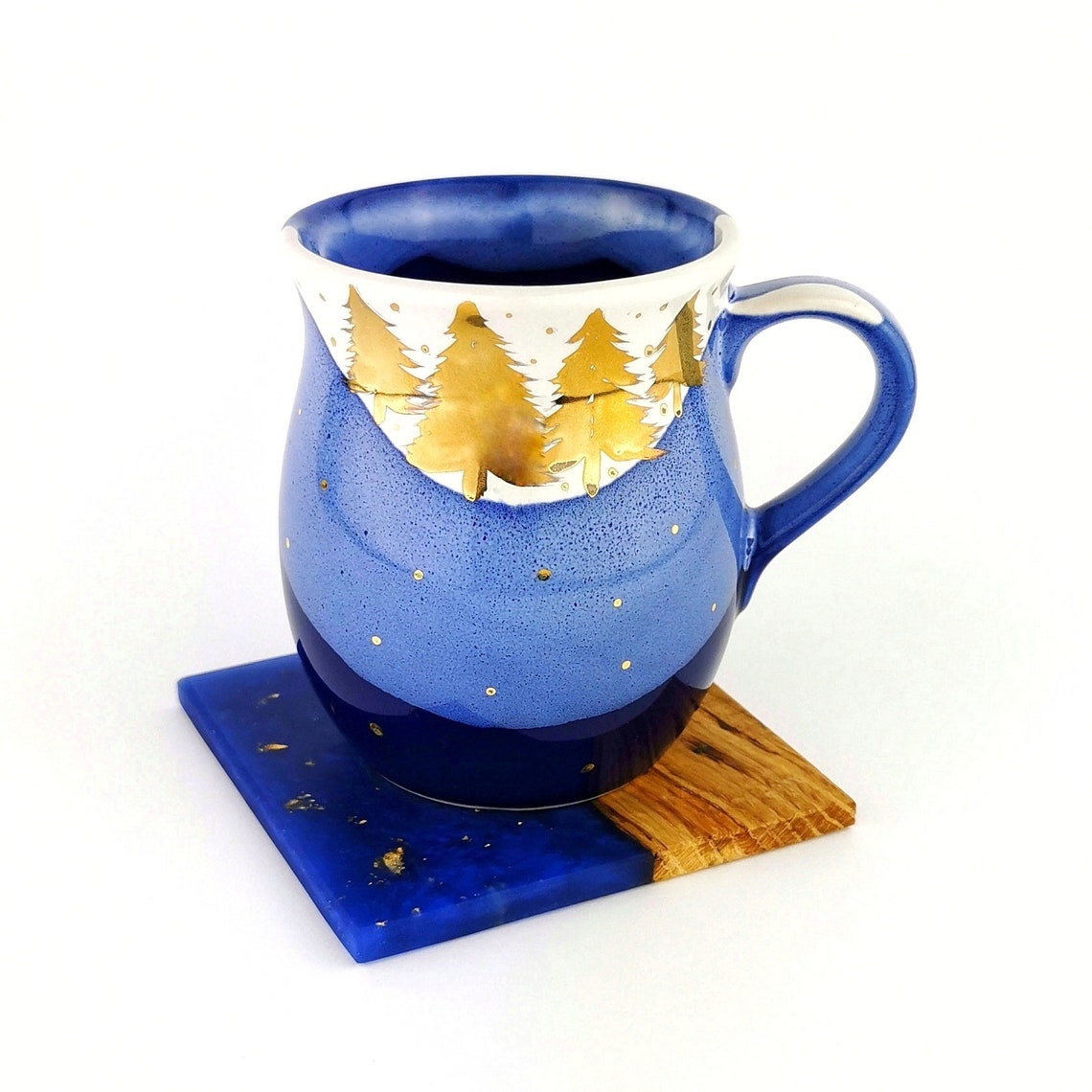 Gold Forest Belly Mugs With Coasters - Ceramic Connoisseur