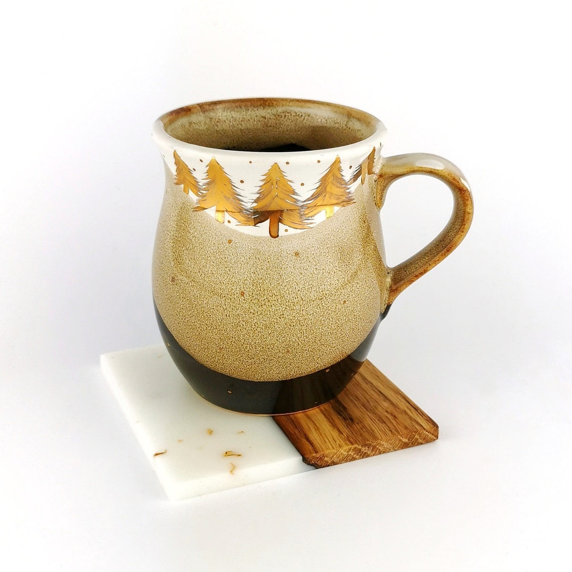 Gold Forest Belly Mugs With Coasters - Ceramic Connoisseur