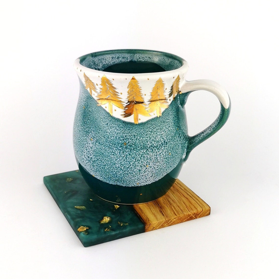 Gold Forest Belly Mugs With Coasters - Ceramic Connoisseur