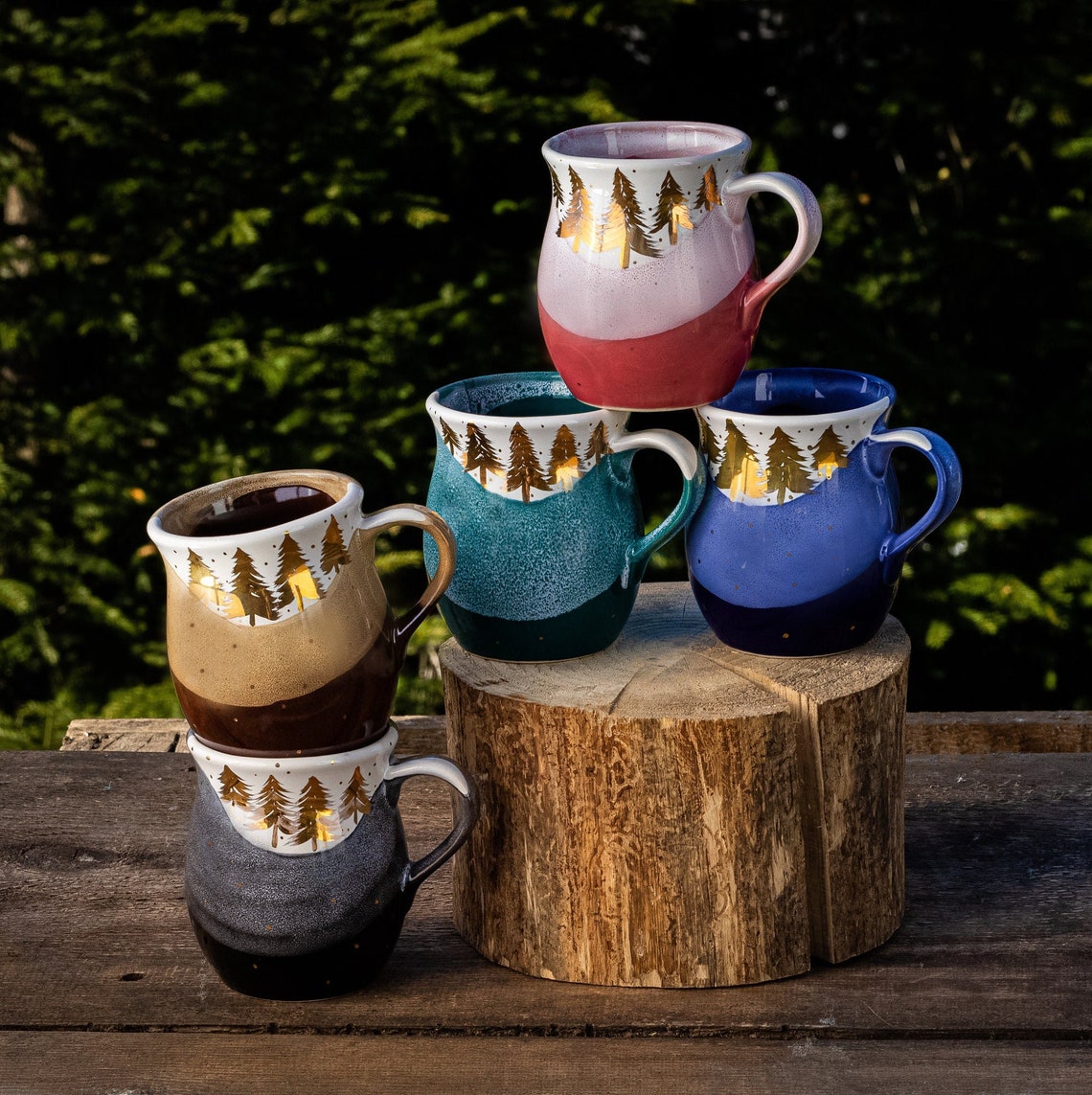 Gold Forest Belly Mugs - Ceramic Connoisseur