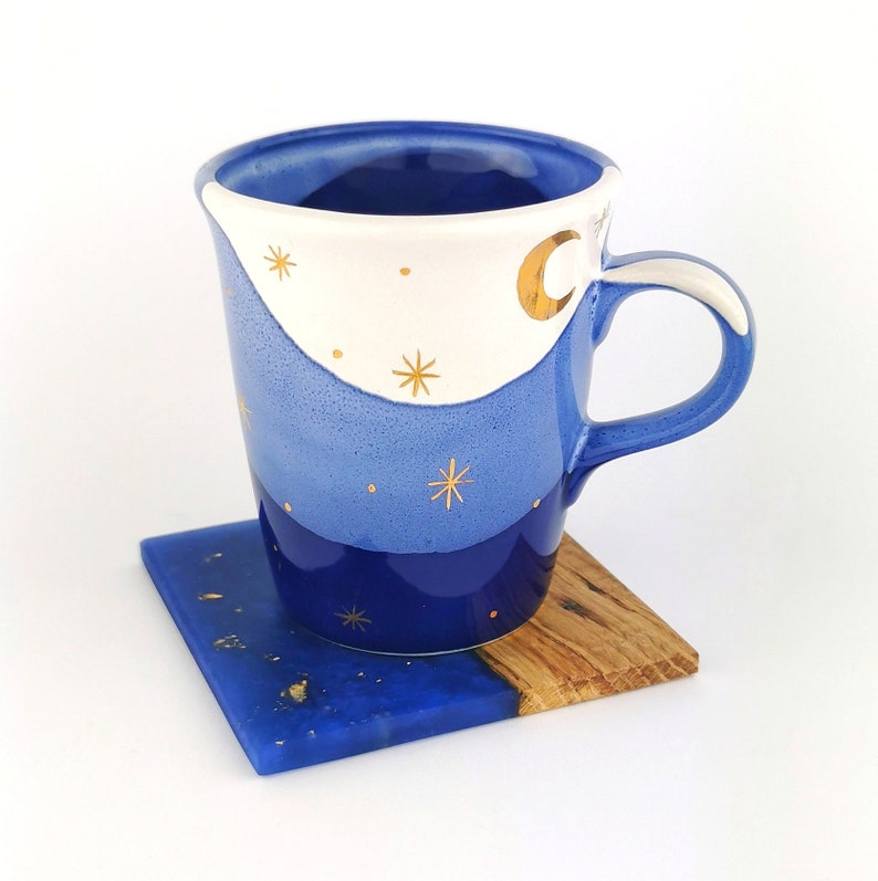 Gold Moon With Stars Petite Mugs With Coasters - Ceramic Connoisseur