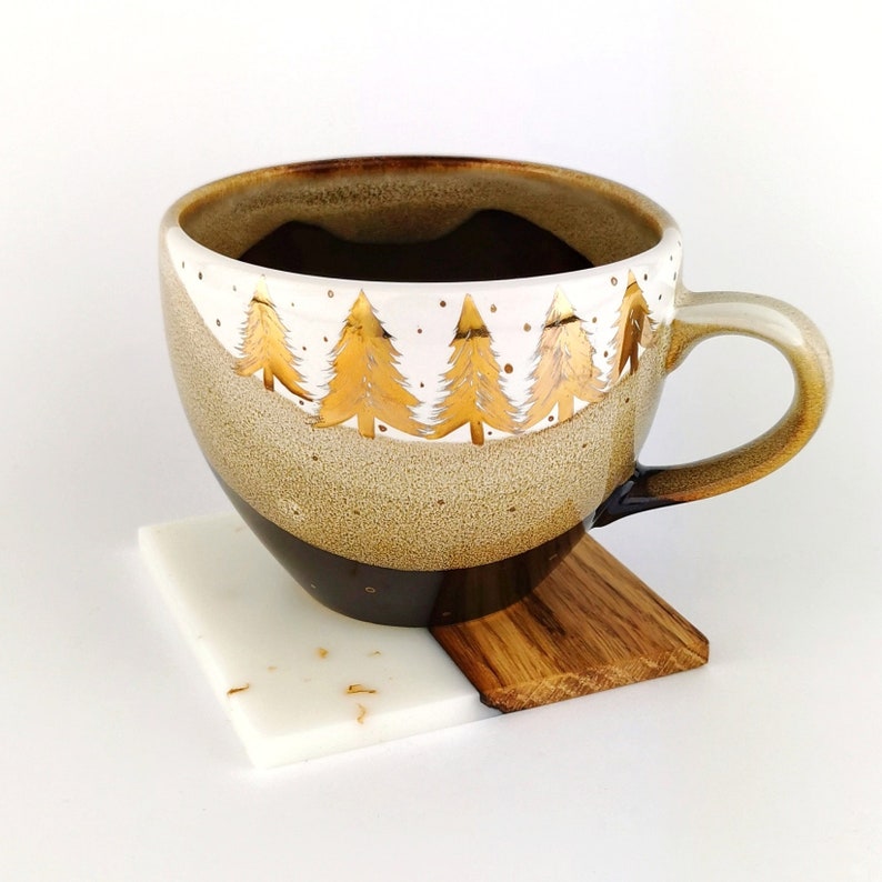 Gold Forest Cups With Coasters - Ceramic Connoisseur