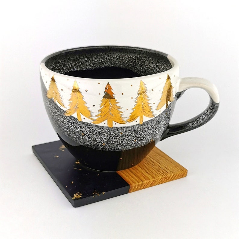 Gold Forest Cups With Coasters - Ceramic Connoisseur