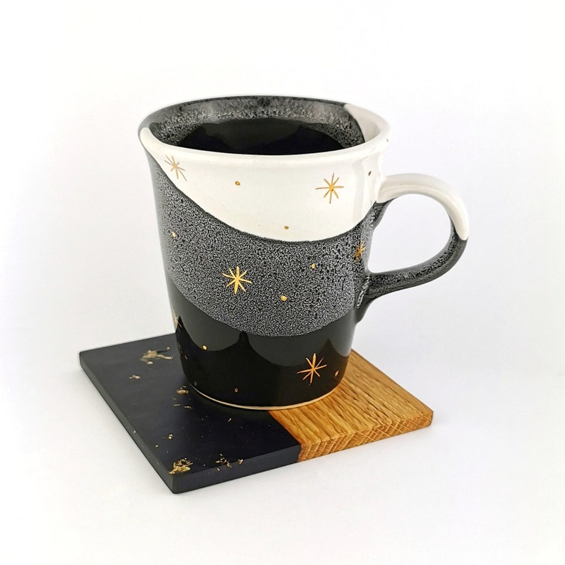 Gold Stars Petite Mugs With Coasters - Ceramic Connoisseur