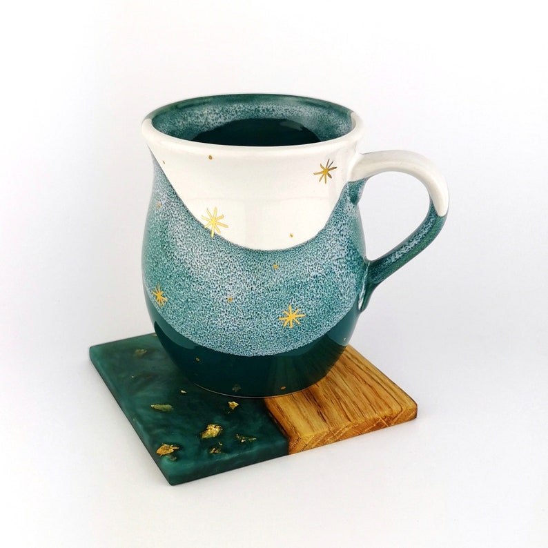 Gold Stars Belly Mugs With Coasters - Ceramic Connoisseur