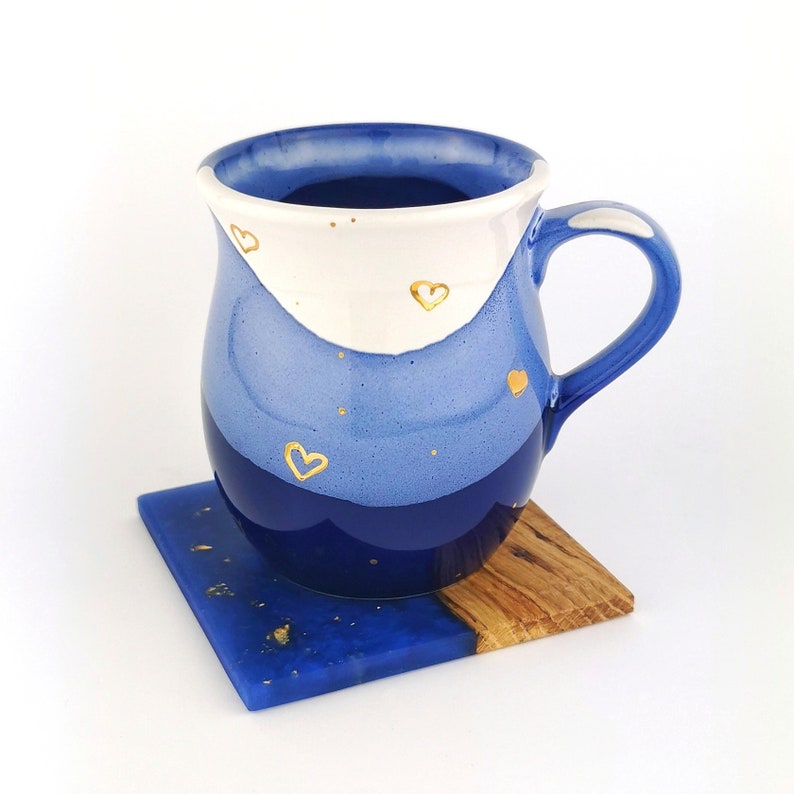 Gold Hearts Belly Mugs With Coasters - Ceramic Connoisseur