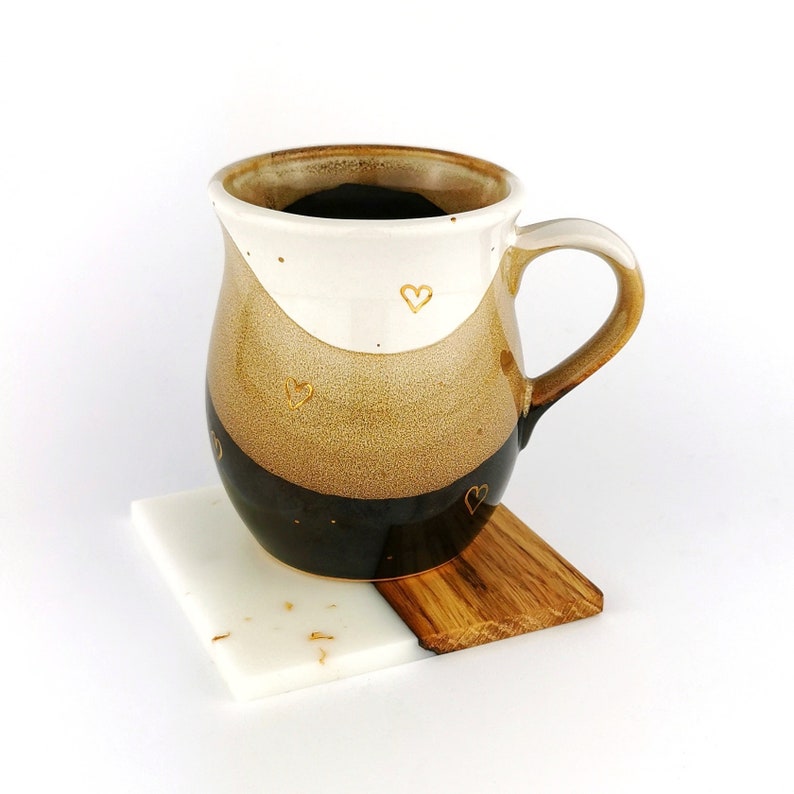 Gold Hearts Belly Mugs With Coasters - Ceramic Connoisseur