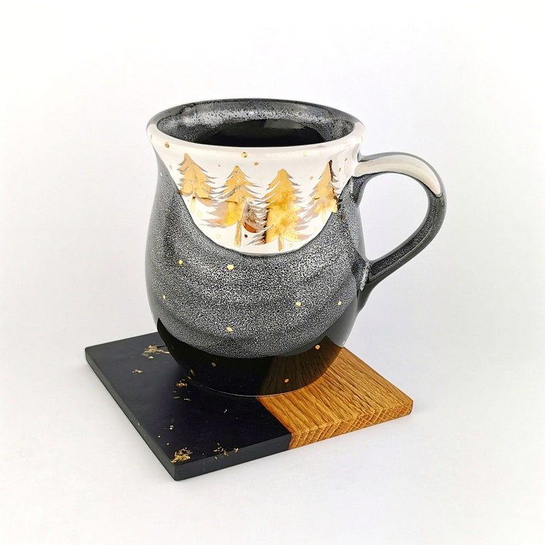 Gold Forest Belly Mugs With Coasters - Ceramic Connoisseur