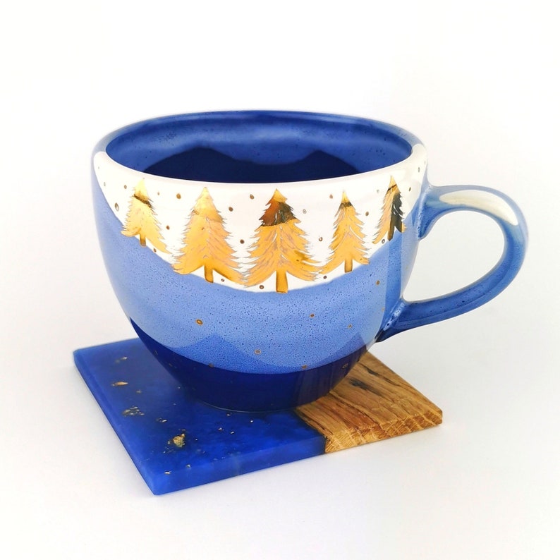 Gold Forest Cups With Coasters - Ceramic Connoisseur