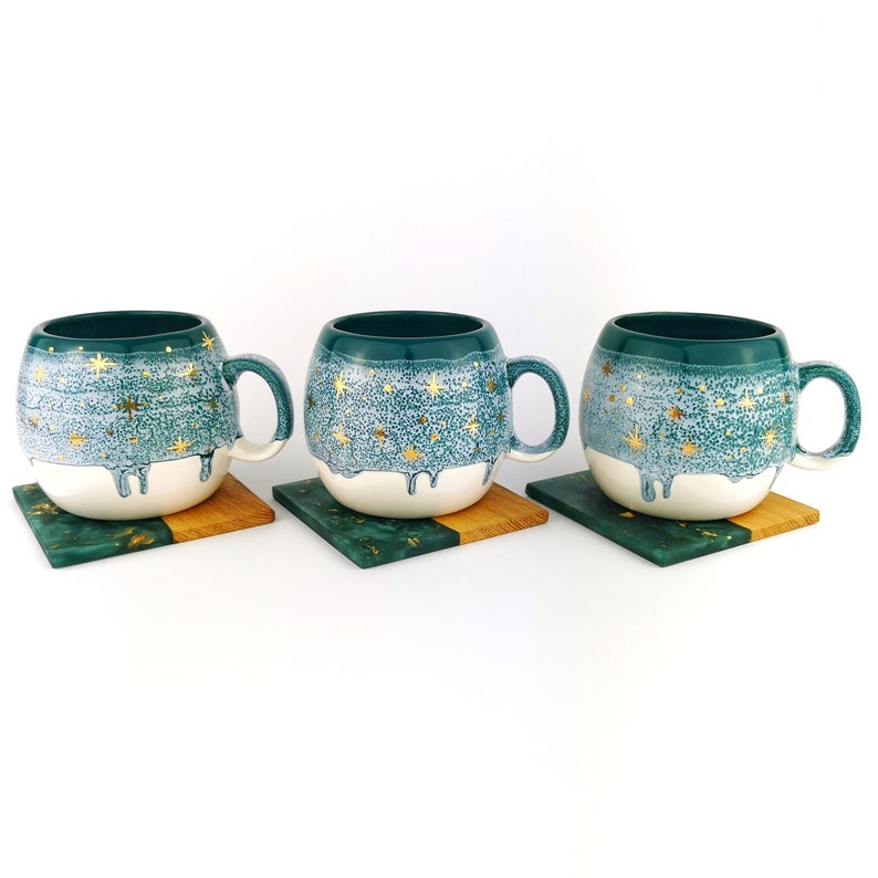 Green Barrel Mugs With Coasters - Ceramic Connoisseur