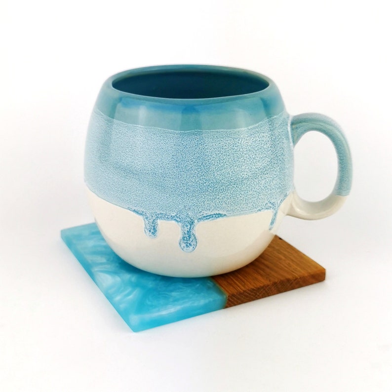 Ice Blue Barrel Mugs With Coasters - Ceramic Connoisseur