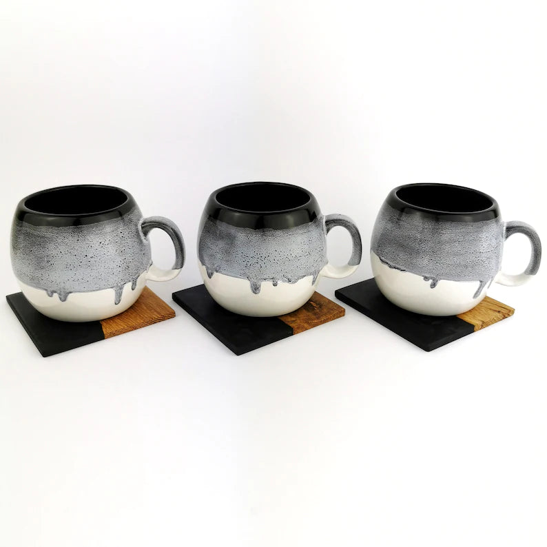 Black Barrel Mugs With Coasters - Ceramic Connoisseur