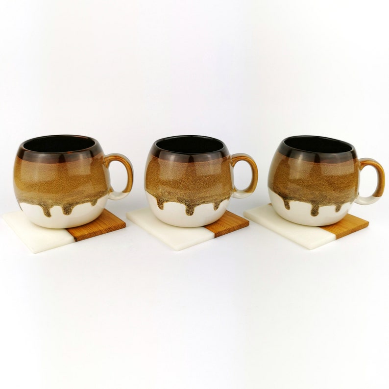 Brown Barrel Mugs With Coasters - Ceramic Connoisseur