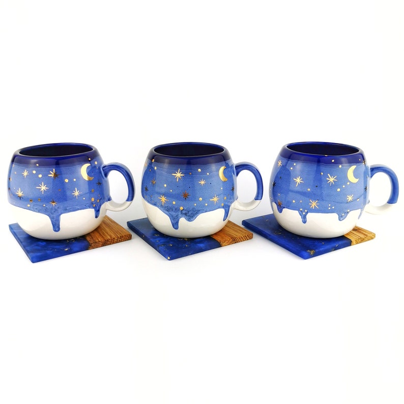 Blue Barrel Mugs With Coasters - Ceramic Connoisseur