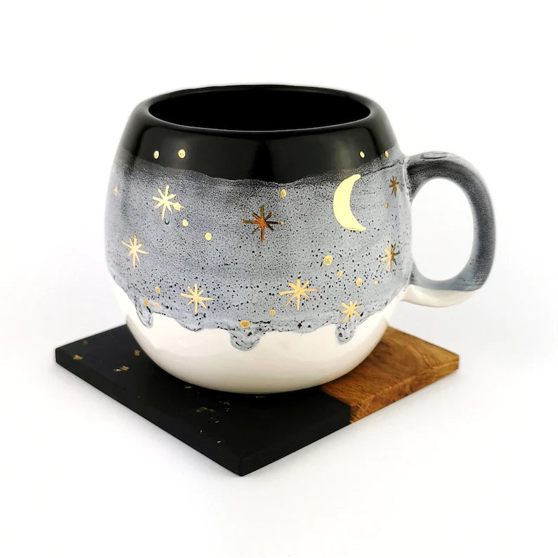 Black Barrel Mugs With Coasters - Ceramic Connoisseur