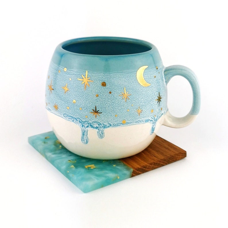 Ice Blue Barrel Mugs With Coasters - Ceramic Connoisseur