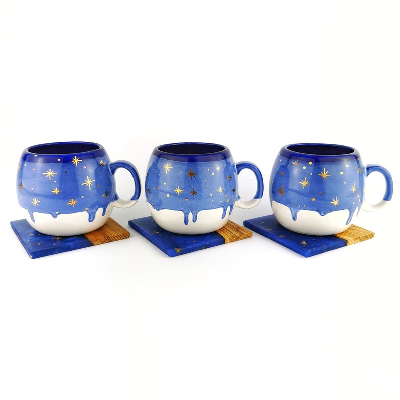 Blue Barrel Mugs With Coasters - Ceramic Connoisseur