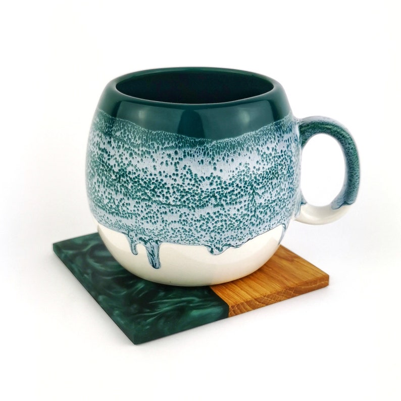 Green Barrel Mugs With Coasters - Ceramic Connoisseur