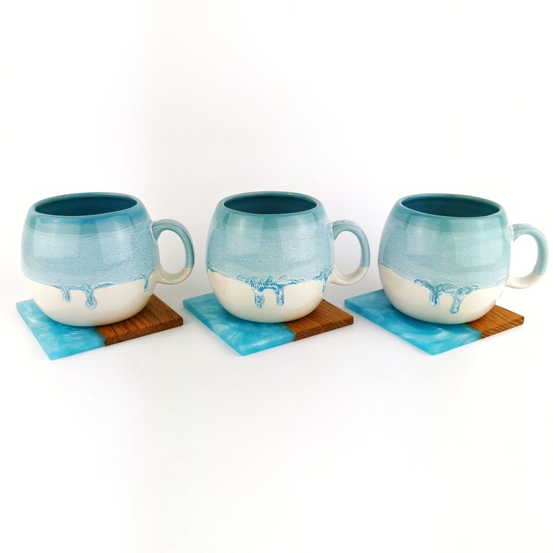 Ice Blue Barrel Mugs With Coasters - Ceramic Connoisseur