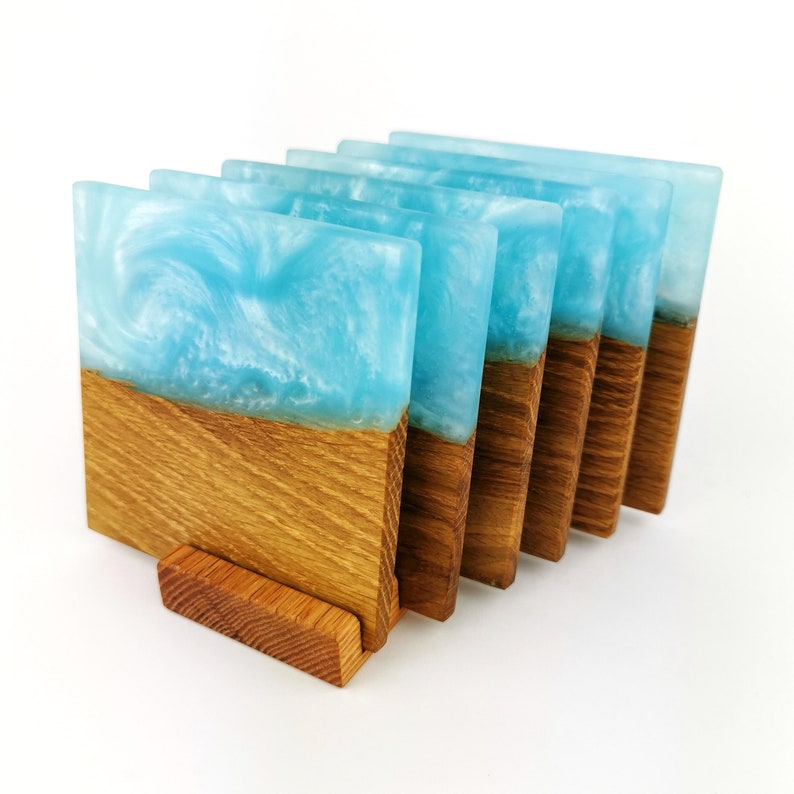 Ice Blue Barrel Mugs With Coasters - Ceramic Connoisseur