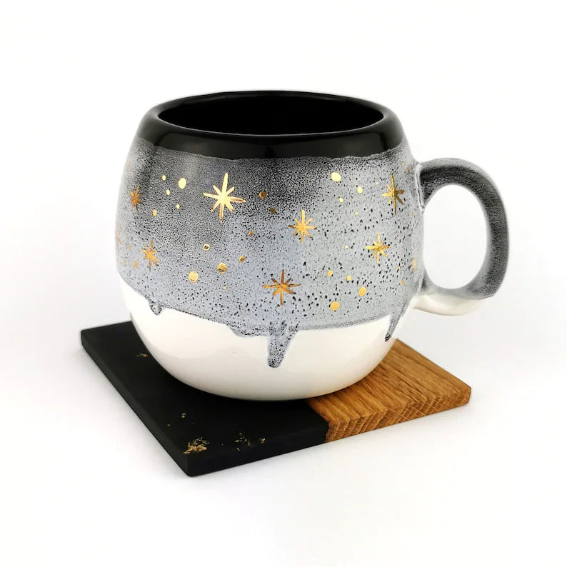 Black Barrel Mugs With Coasters - Ceramic Connoisseur