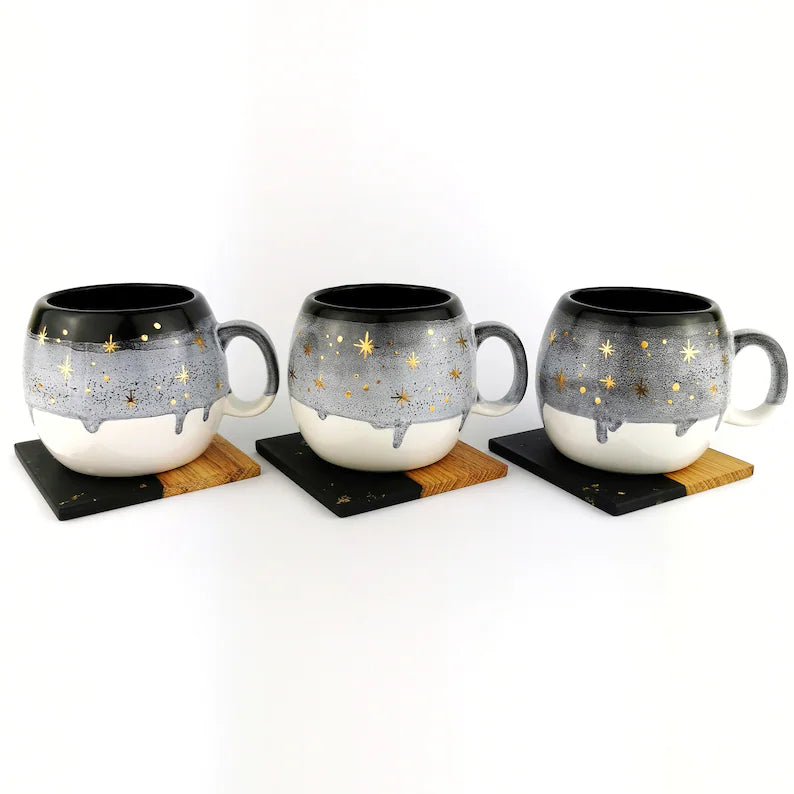 Black Barrel Mugs With Coasters - Ceramic Connoisseur