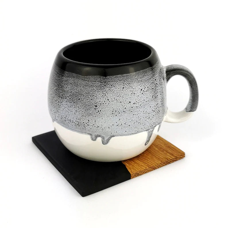 Black Barrel Mugs With Coasters - Ceramic Connoisseur