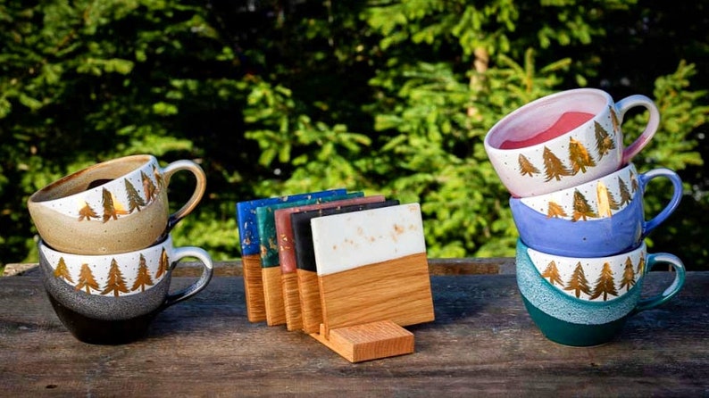 Gold Forest Cups With Coasters - Ceramic Connoisseur