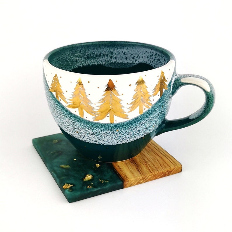 Gold Forest Cups With Coasters - Ceramic Connoisseur