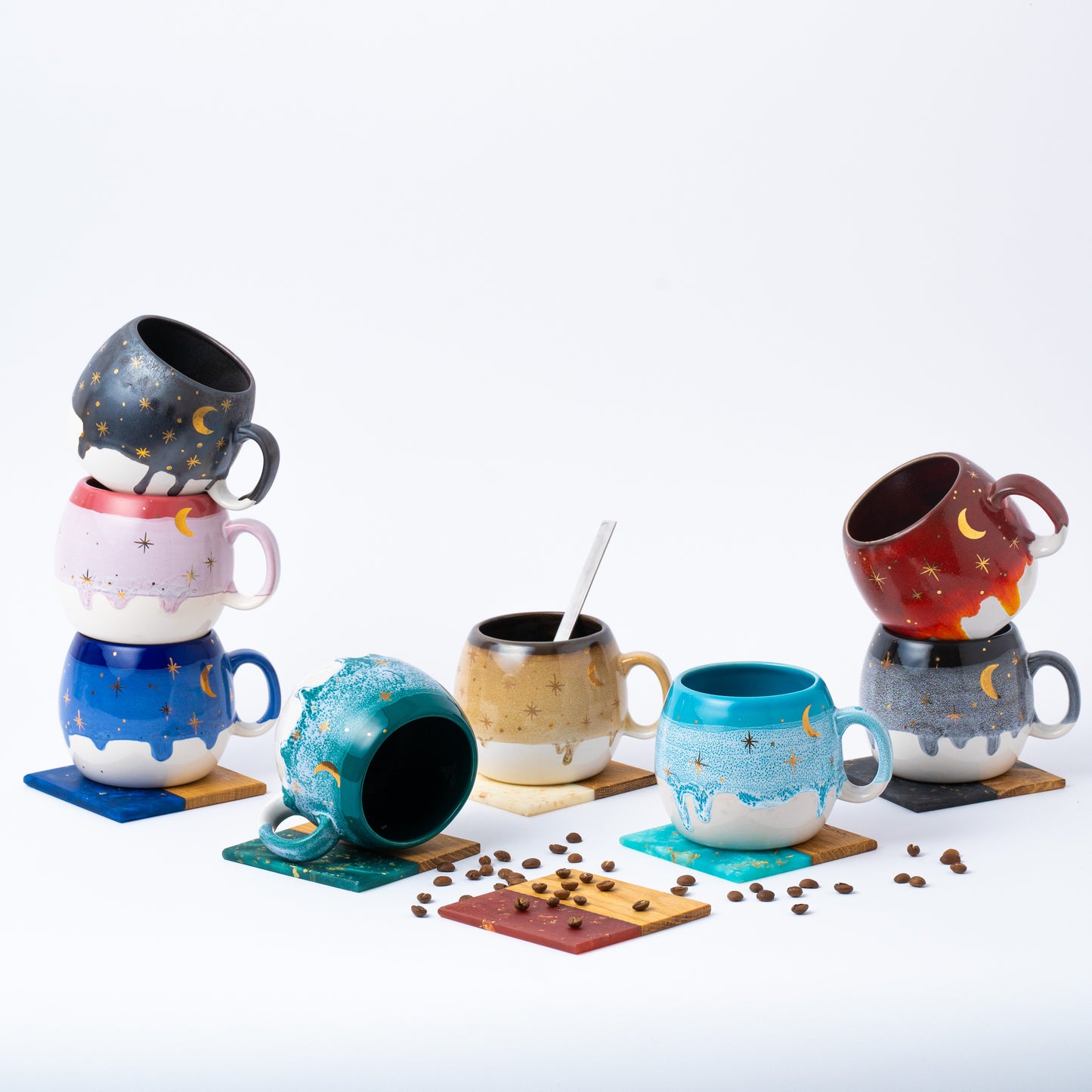 Gold Moon With Stars Barrel Mugs