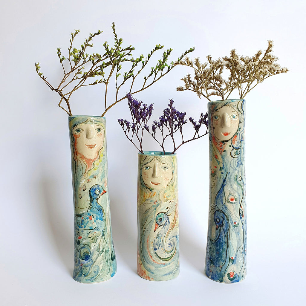 Peacock Family Bud Vases - Ceramic Connoisseur