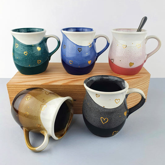 Gold Hearts Belly Mugs - Ceramic Connoisseur