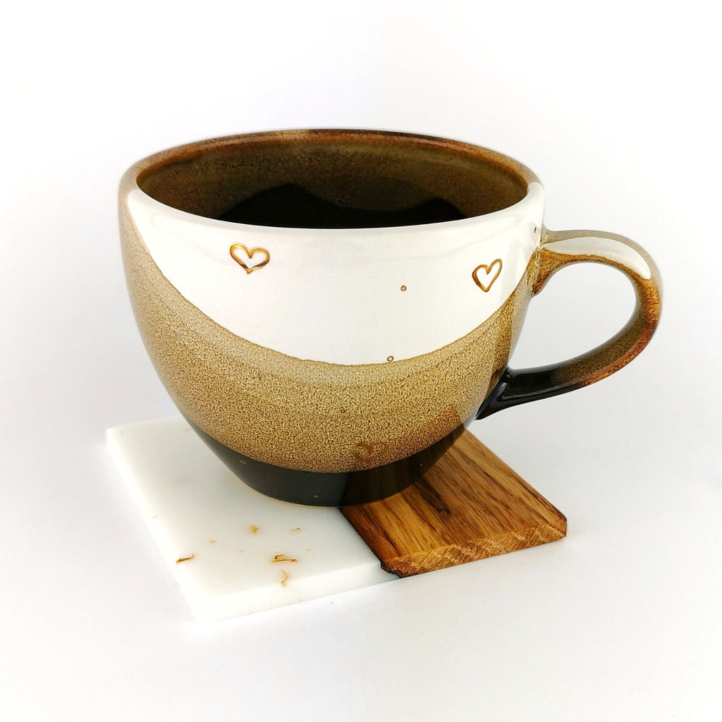 Gold Hearts Cups With Coasters - Ceramic Connoisseur