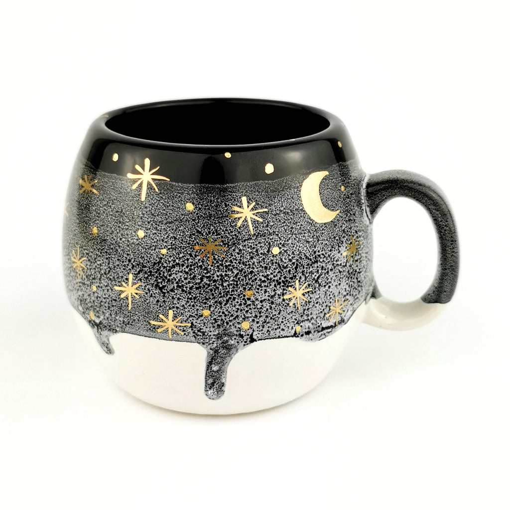 Gold Moon With Stars Barrel Mugs - Ceramic Connoisseur