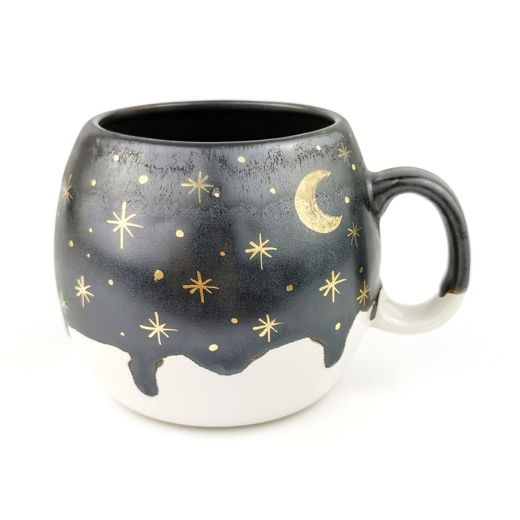 Gold Moon With Stars Barrel Mugs - Ceramic Connoisseur