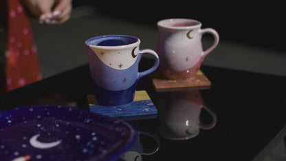 Gold Moon With Stars Belly Mugs With Coasters
