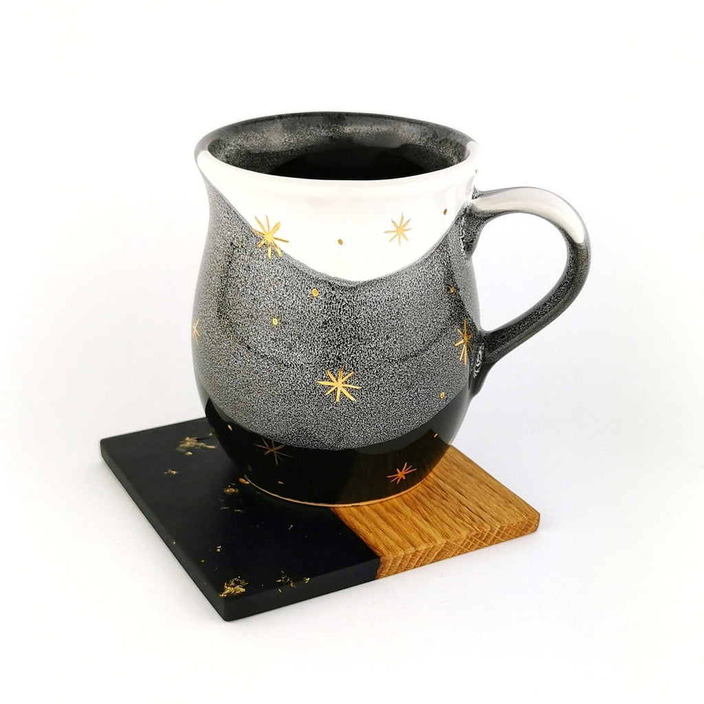 Gold Stars Belly Mugs With Coasters - Ceramic Connoisseur
