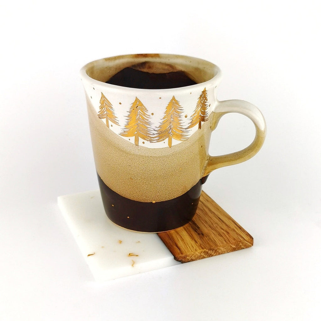 Gold Forest Petite Mugs With Coasters - Ceramic Connoisseur